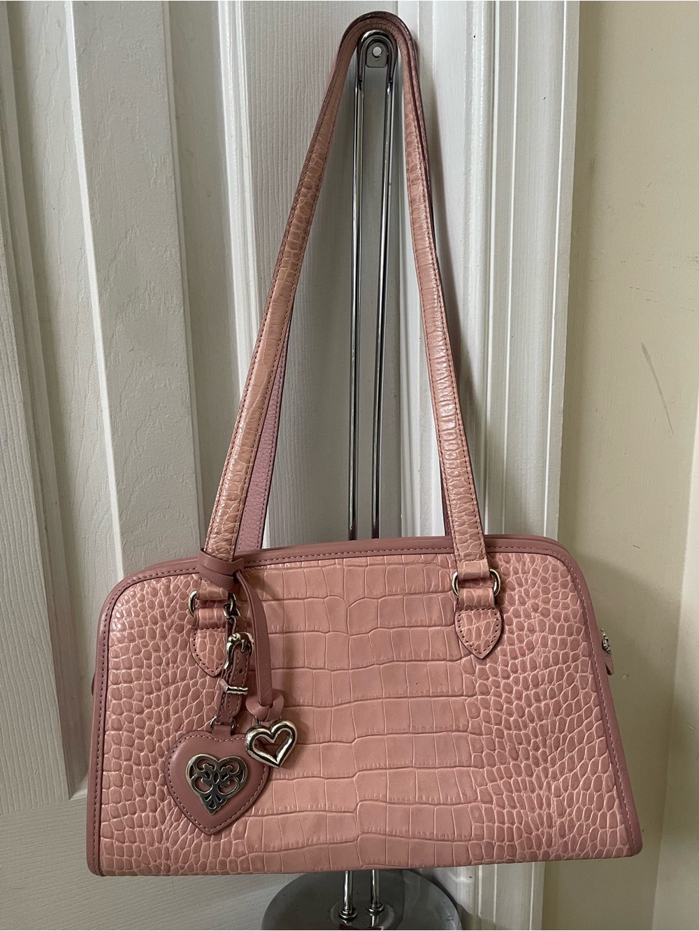 Brighton Pink Croc-Embossed Satchel with Heart Charms - Picture 2 of 11